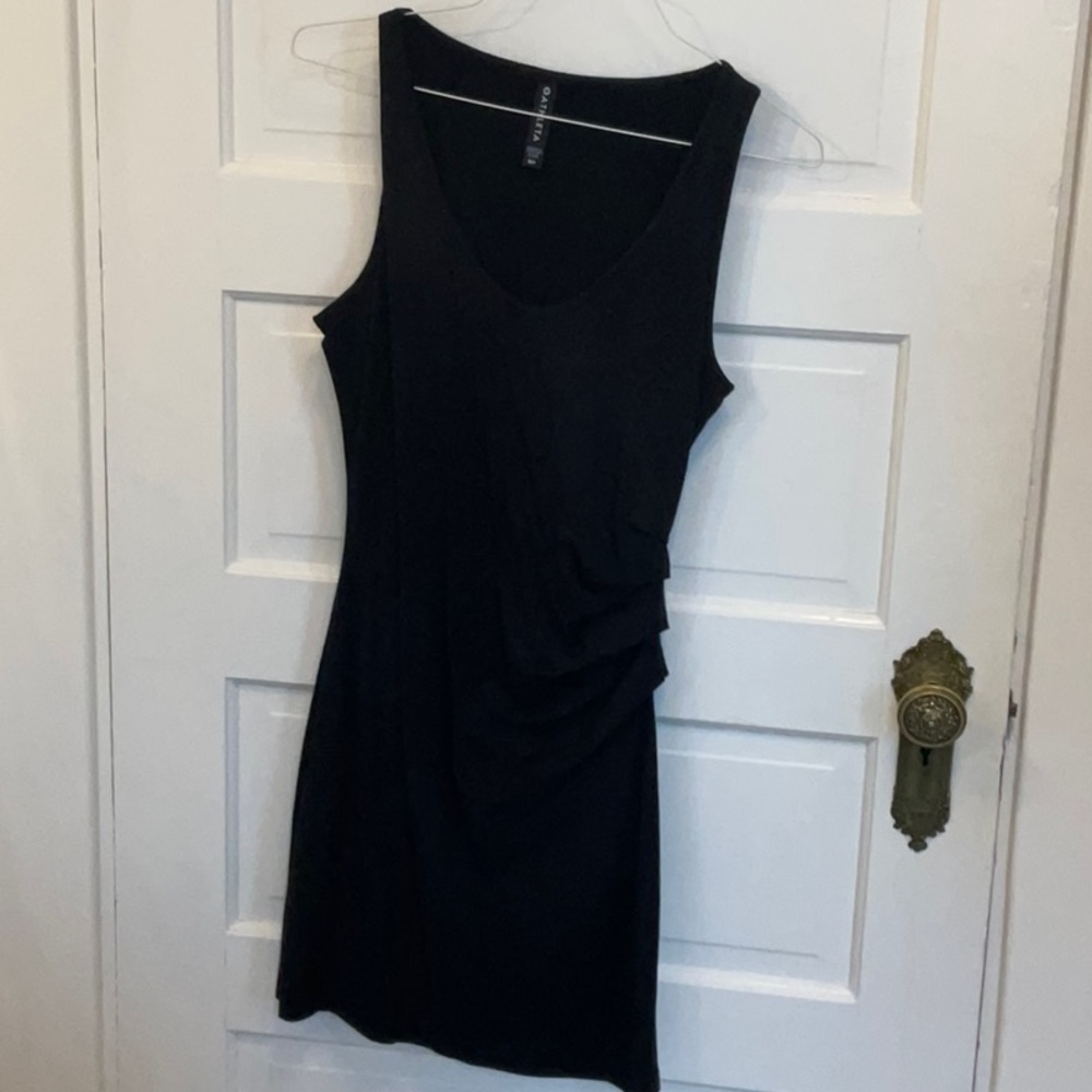 Athleta, black, knit, ruched side dress